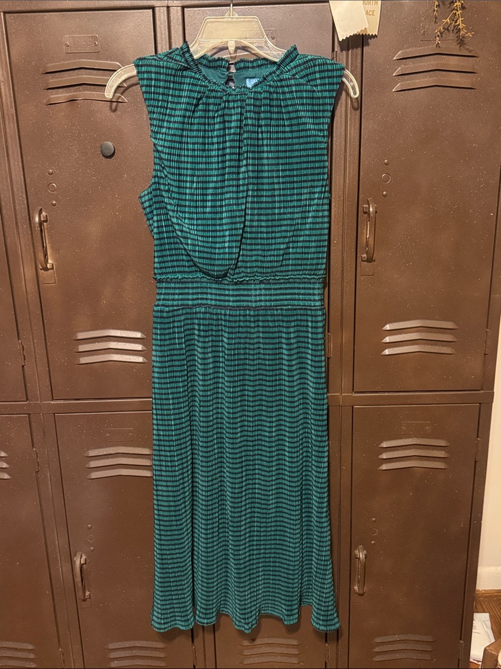 Draper James Teal Striped Sleeveless Midi Dress